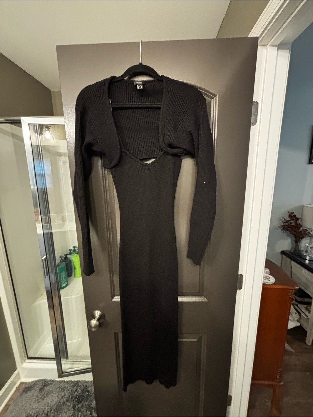 Forever 21 Black Ribbed Maxi Dress with Matching Cropped Shrug